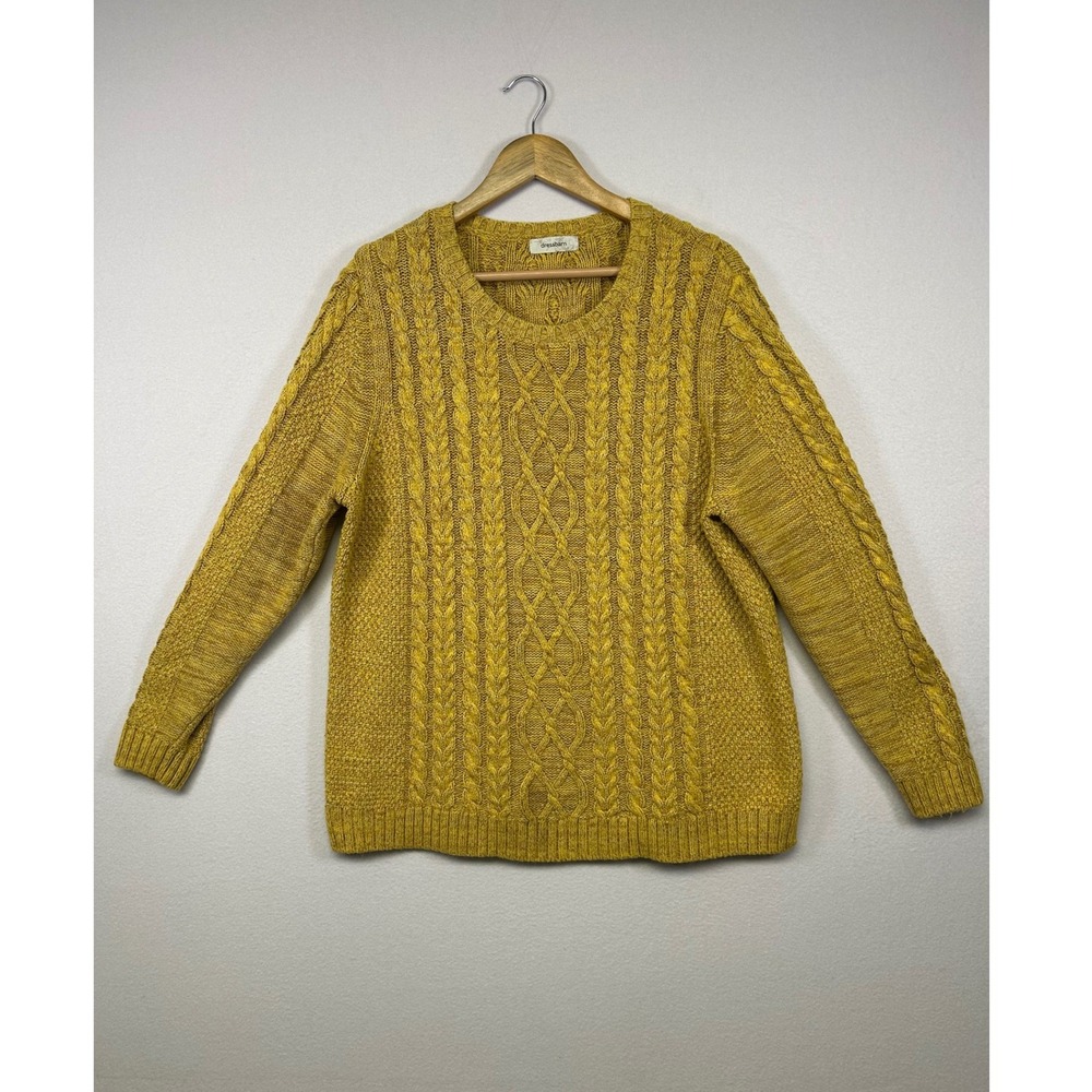 Acadia Grandmacore Dressbarn Women 1X Mustard Yellow Cable Knit Pullover Sweater